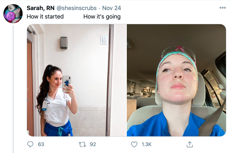 Nurse tweet supporting nurse kathryn before and after coronavirus transformation