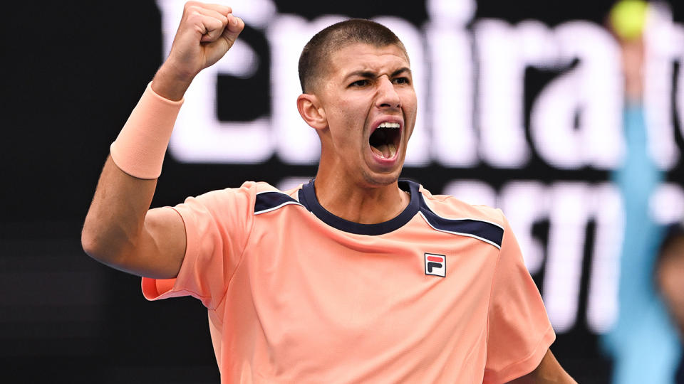 Alexei Popyrin pulled a massive upset on Taylor Fritz to progress to the third round of the Australian Open. (Photo by Stringer/Anadolu Agency via Getty Images)