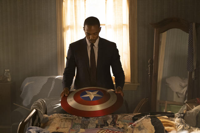Anthony Mackie in a still for The Falcon and The Winter Soldier (Disney+)