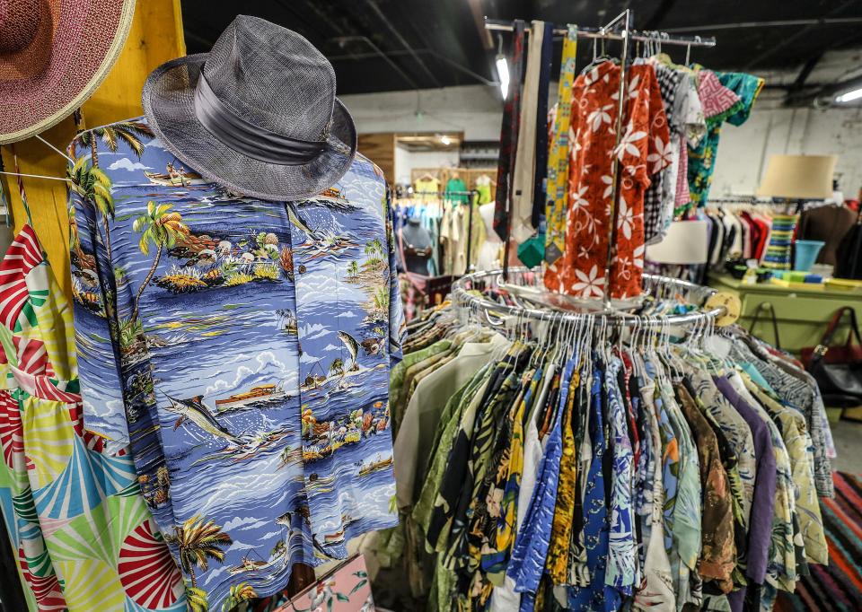 A vendor selling Hawaiian shirts, hats, ties and other things is just inside the door at Fleur de Flea in Paristown.January 29, 2020