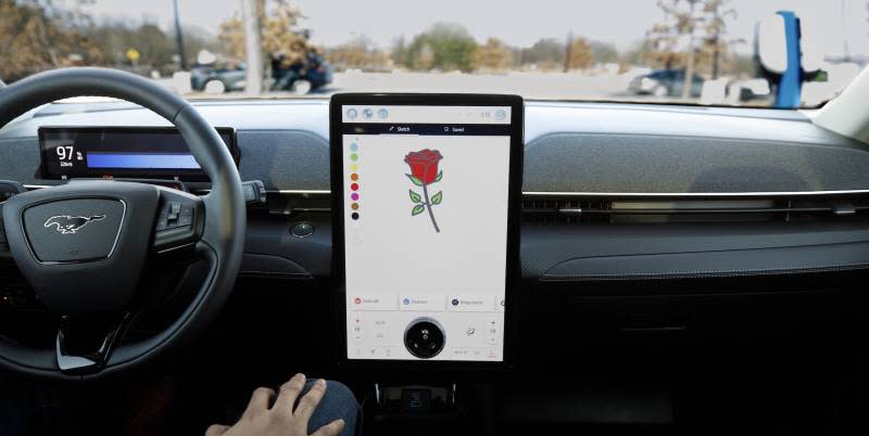 Josh Moore, a software engineer at Ford, designed a rose as the opening image on the sketch app available on certain vehicles. It's a secret special message inspired by his daughter Rose. First developed for the Mustang Mach-E for use while charging the vehicle.