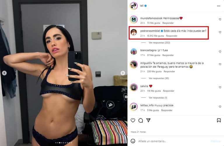 El piropo de Pedro Rosemblat en el último posteo de Lali (Foto: Instagram @lali)