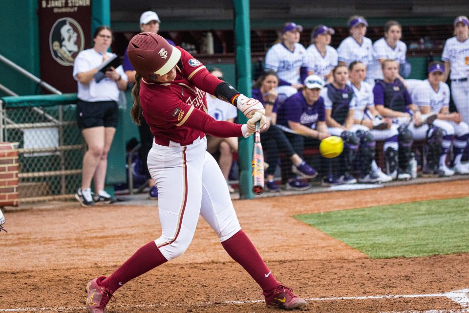 Florida State's Katie Dack makes contact during a game against Lipscomb