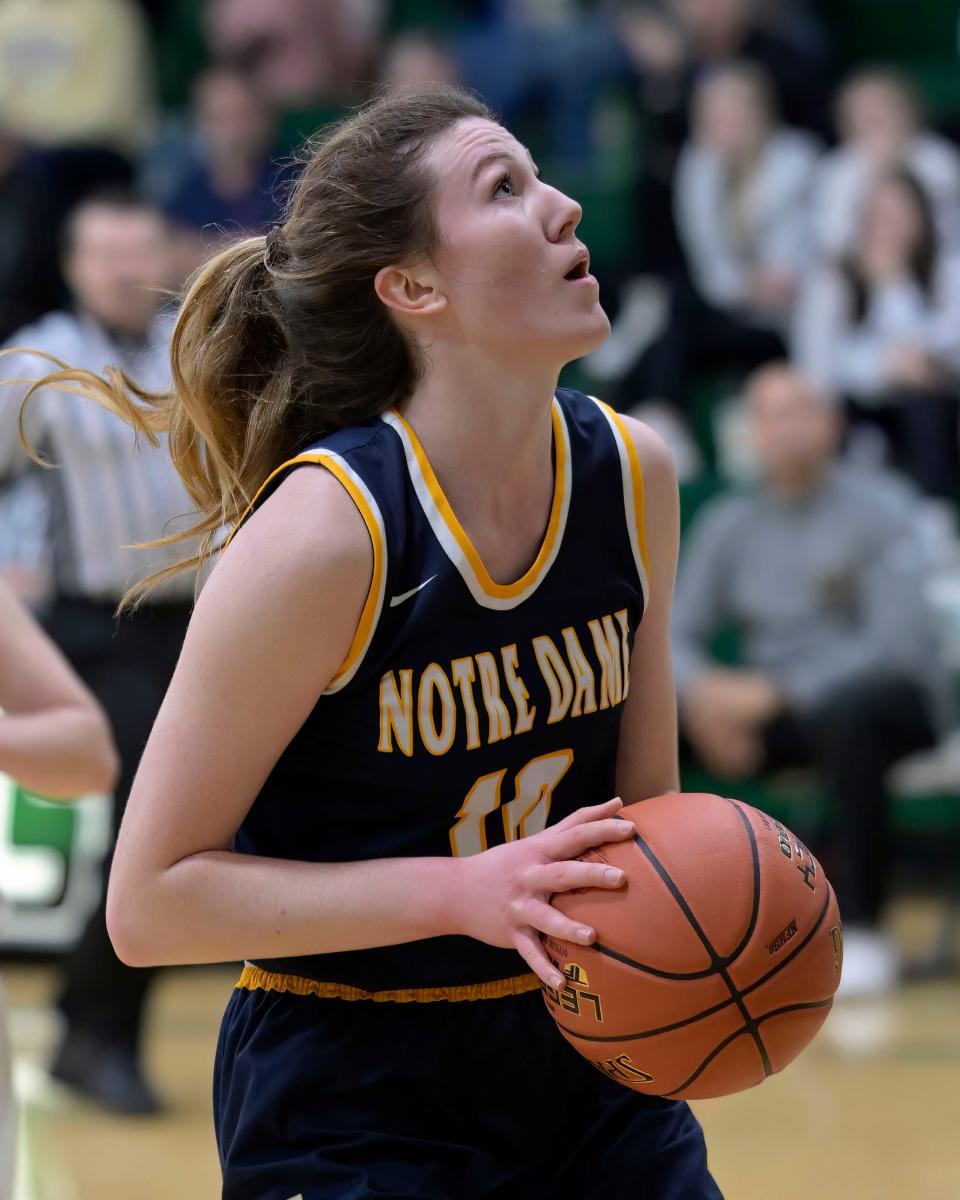 Notre Dame's Gabby Deery prepares to shoot the ball Tuesday at West Burlington.