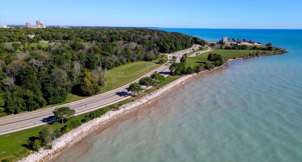 The Lake Michigan shoreline is seen north of the city near Lake Park in Milwaukee along North Lincoln Memorial Drive on Thursday, Aug. 31, 2023.