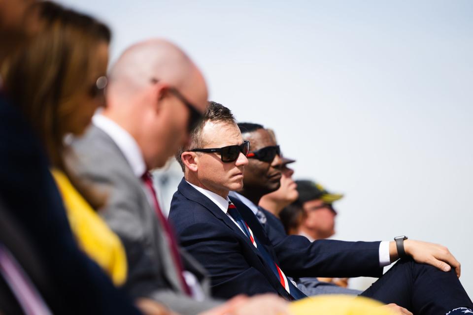 Utah officials including Gov. Spencer Cox, Rep. Blake Moore, R-Utah, and Rep. Burgess Owens, R-Utah, sit during a Memorial Day commemoration event at the Capitol in Salt Lake City on Monday, May 29, 2023. | Ryan Sun, Deseret News