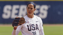 FILE - USA Softball pitcher Cat Osterman pitches in an exhibition softball game against USSSA Pride in Oklahoma City, Okla., in this Friday, June 4, 2021, file photo. U.S. coach Ken Eriksen predicts tight competition in softball as the sport returns to the Olympics for the first time since 2008. The 15-woman U.S. roster includes 38-year-old left-hander Cat Osterman, the last holdover from the 2004 gold medal-winning team, and 35-year-old left-hander Monica Abbott, who joined Osterman on the 2008 team. (AP Photo/Sue Ogrocki, File)