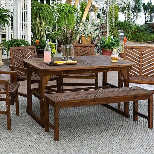 Leuweung Gate Olive 6-Potongan outdoor Akasia Extendable Table Dining Set