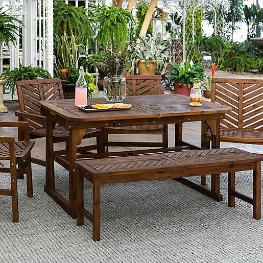 Forest Gate Olive 6-Piece Outdoor Acacia Set Meja Makan yang Dapat Dipanjangkan