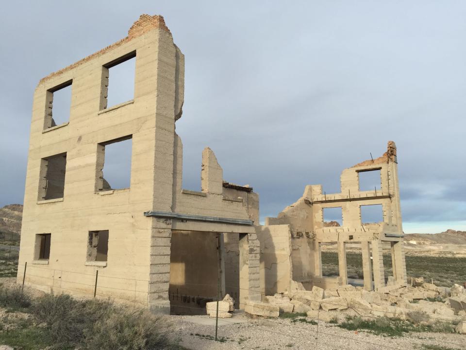 Remains of three story hotel in Rhyolite ghost town, just east of Death Valley.