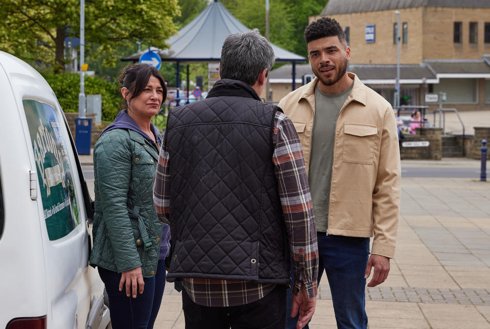 FROM ITV

STRICT EMBARGO
Print media - No Use Before Tuesday 27th June 2023
Online Media - No Use Before 0700hrs Tuesday 27th June 2023

Emmerdale - 9719

Monday 3rd July 2023

Cain Dingle [JEFF HORDLEY] acts decisively and kidnaps Nate Robinson [JURELL CARTER] before he can go inside, knocking him out in the process. Also pictured Moira Dingle [NATALIE J ROBB] 

Picture contact - David.crook@itv.com

Photographer - Amy Brammall

This photograph is (C) ITV and can only be reproduced for editorial purposes directly in connection with the programme or event mentioned above, or ITV plc. This photograph must not be manipulated [excluding basic cropping] in a manner which alters the visual appearance of the person photographed deemed detrimental or inappropriate by ITV plc Picture Desk. This photograph must not be syndicated to any other company, publication or website, or permanently archived, without the express written permission of ITV Picture Desk. Full Terms and conditions are available on the website www.itv.com/presscentre/itvpictures/terms
