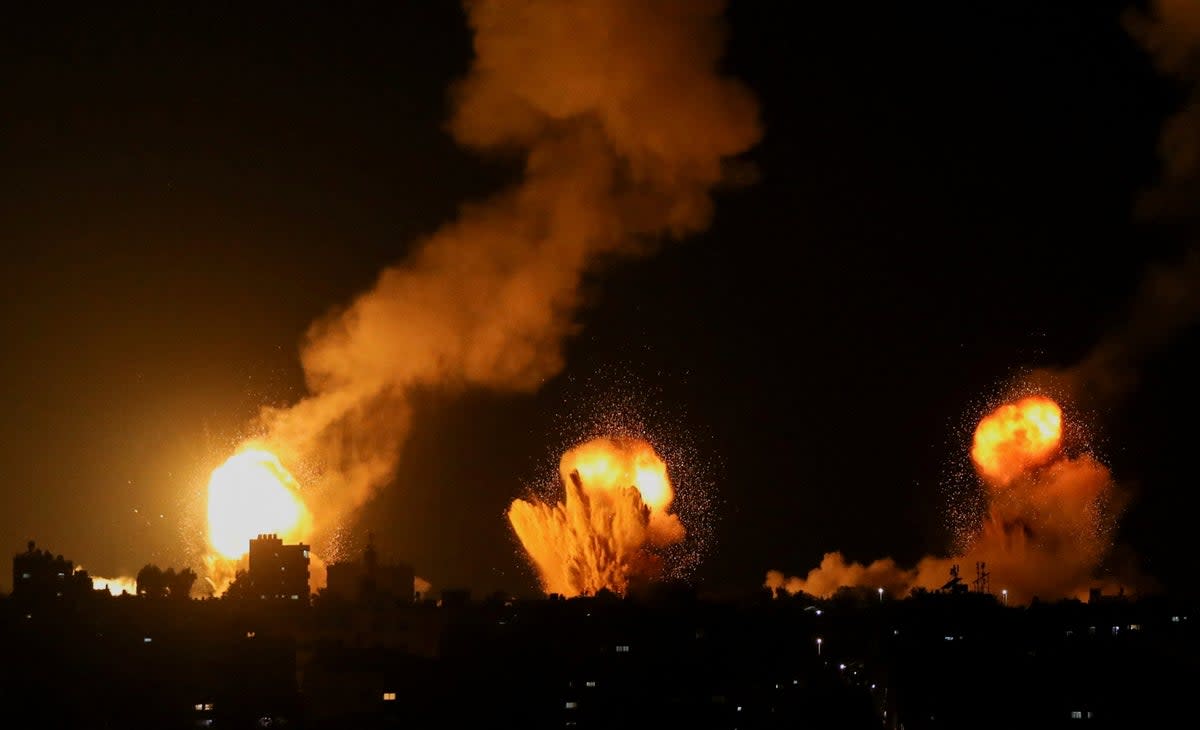 Smoke and flames rise during Israeli airstrikes in Khan Younis in the southern Gaza Strip (REUTERS)