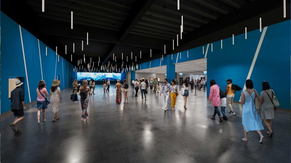 Cruise Terminal 16 will feature an entryway punctuated by a large digital screen welcoming guests