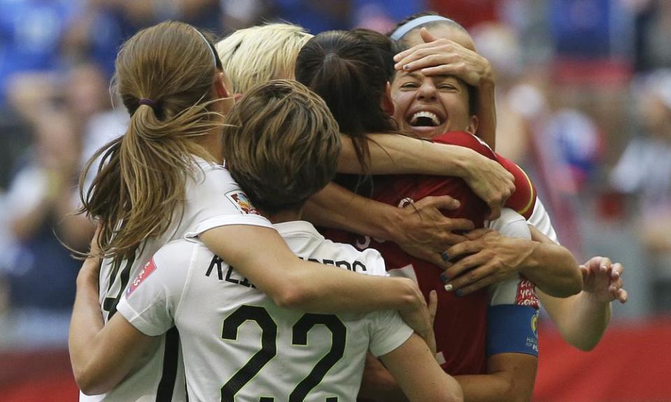 Carli Lloyd celebrates her hat-trick in the 2015 World Cup final