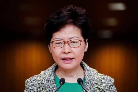 Hong Kong's Chief Executive Carrie Lam attends a news conference in Hong Kong