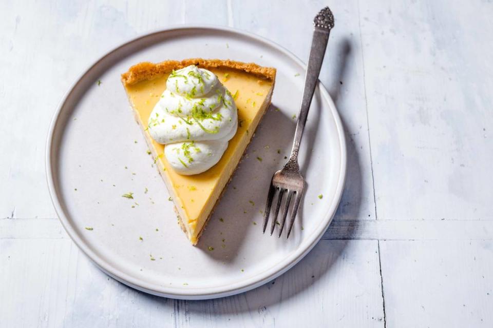 A Tommy Bahama Restaurant and Marlin Bar will be joining the lineup of dining places coming to Center Point at Waterside, Lakewood Ranch. Shown above is a slice of Tommy Bahama key lime pie.