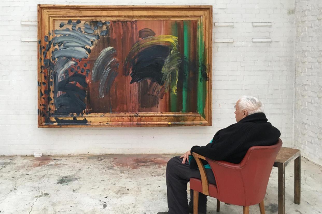 In the frame: Howard Hodgkin with his Portrait Of The Artist Listening To Music: Courtesy Gagosian. Photo: Miriam Perez