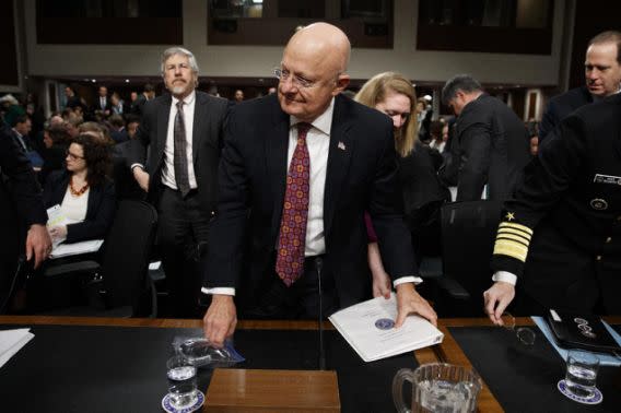 Director of National Intelligence James Clapper prepares to leave after testifying on Capitol Hill in Washington, Thursday, Jan. 5, 2017, before the Senate Armed Services Committee hearing: 