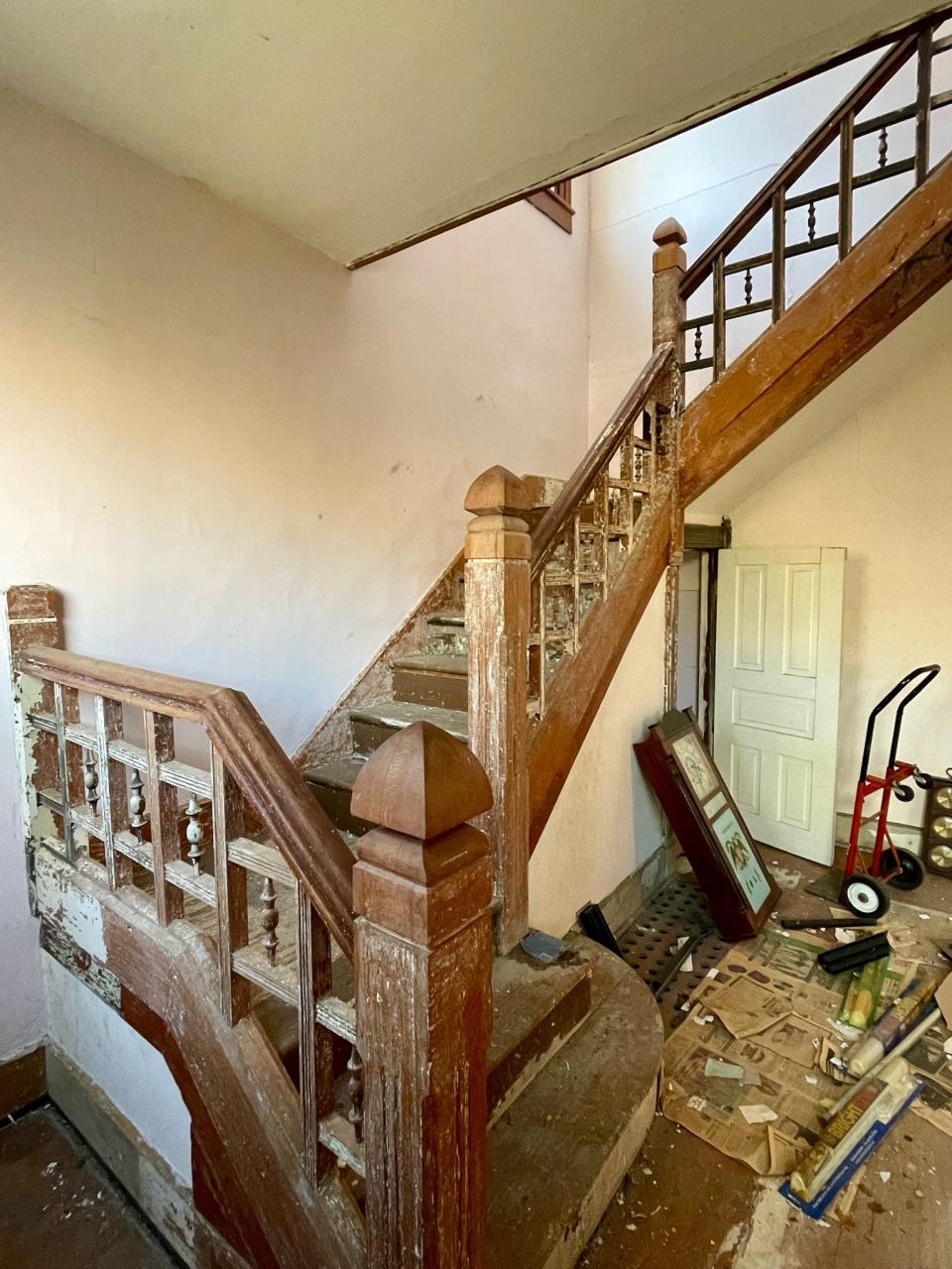 One of the two staircases in an abandoned house in Indianapolis.