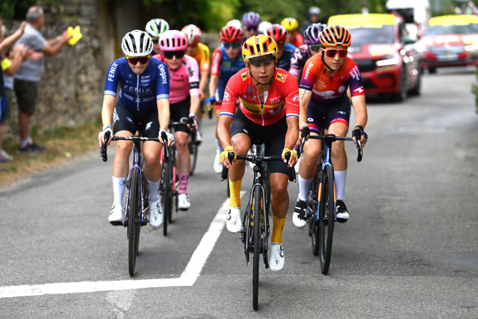 RODEZ FRANCE  JULY 26 Anouska Koster of The Netherlands and Team UnoX Pro Cycling Team competes in the breakaway during the 2nd Tour de France Femmes 2023 Stage 4 a 1771km stage from Cahors to Rodez 572m  UCIWWT  on July 26 2023 in Rodez France Photo by Tim de WaeleGetty Images