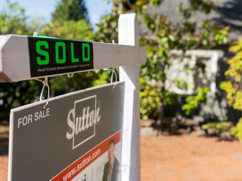  A sold sign outside a home in Vancouver.