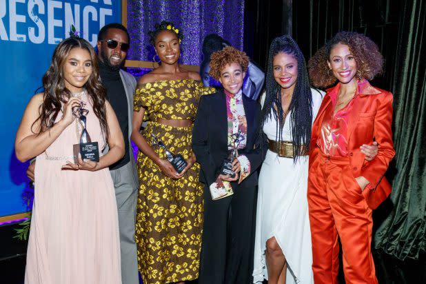 BEVERLY HILLS, CALIFORNIA - FEBRUARY 21: (L-R) Honoree Regina Hall, Sean 'Diddy' Combs, honoree KiKi Layne, honoree Amandla Stenberg, Sanaa Lathan, and Elaine Welteroth attend the 2019 Essence Black Women in Hollywood Awards Luncheon at Regent Beverly Wilshire Hotel on February 21, 2019 in Los Angeles, California. (Photo by Rich Polk/Getty Images for Essence)