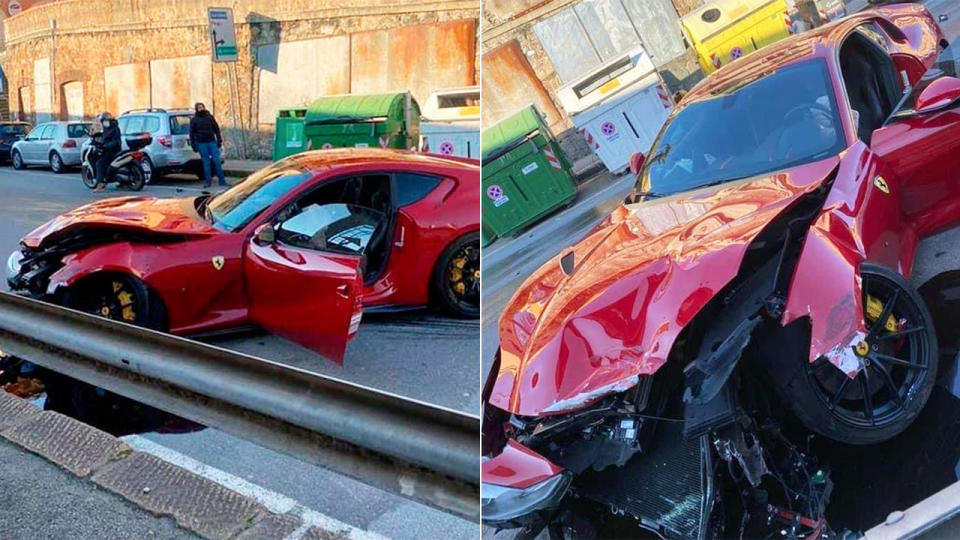 Images here show the extent of damage done to the football player's Ferrari.