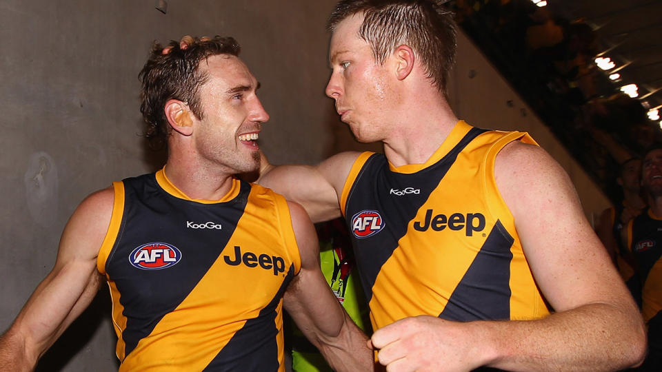 Shane Tuck and Jack Riewoldt, pictured here in 2012 after a Richmond game.