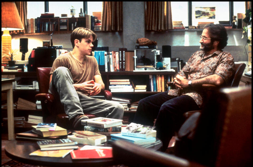 Prod DB Â© Miramax Films /  DR WILL HUNTING (GOOD WILL HUNTING) de Gus Van Sant 1997 USA avec Matt Damon et Robin Williams discussion,