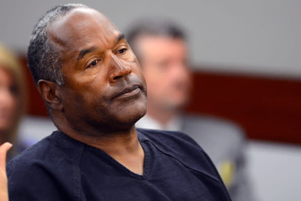 LAS VEGAS, NV – MAY 17: O.J. Simpson watches his former defense attorney Yale Galanter testify during an evidentiary hearing in Clark County District Court on May 17, 2013 in Las Vegas, Nevada. Simpson, who is currently serving a nine-to-33-year sentence in state prison as a result of his October 2008 conviction for armed robbery and kidnapping charges, is using a writ of habeas corpus to seek a new trial, claiming he had such bad representation that his conviction should be reversed. (Photo by Ethan Miller/Getty Images)