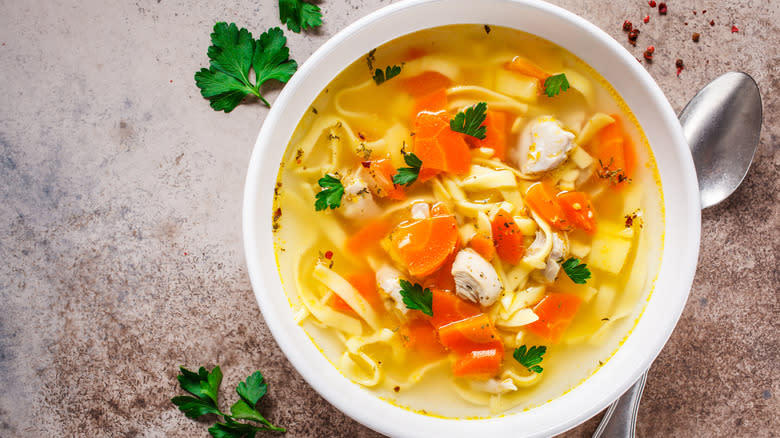 chicken noodle soup with parsley