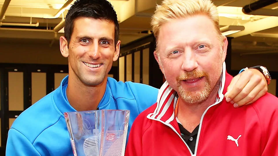 From left to right, Novak Djokovic and Boris Becker at the Miami Open in 2015.