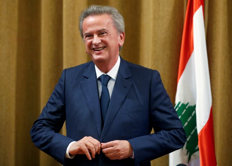 FILE PHOTO: Lebanon's Central Bank Governor Riad Salameh reacts after a news conference at Central Bank in Beirut