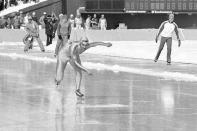 FILE - In this Feb. 15, 1980, file photo, Eric Heiden, of Madison, Wisc. competes during the 500m Olympic speed skating event of the 1980 Winter Olympics in Lake Placid, N.Y. Heiden won five speedskating gold medals, all in record time. Lake Placid is celebrating the 40th anniversary of the Winter Olympics that were held in the Adirondack Mountain village. (AP Photo)