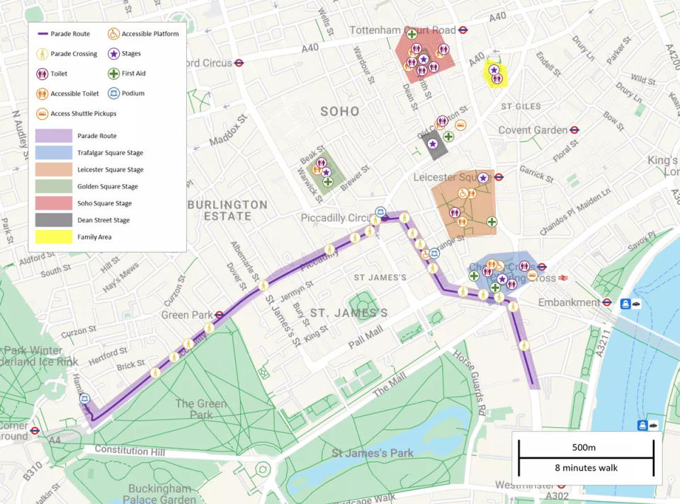 London Pride 2024 map (Pride in London)