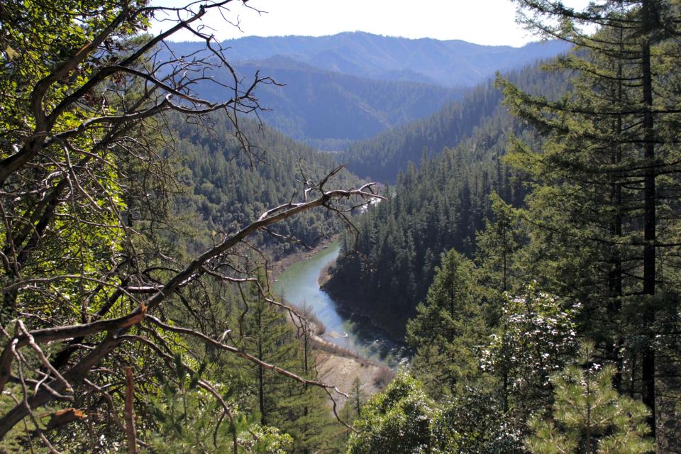 The Klamath River is seen flowing across Northern California from atop Cade Mountain in the Klamath National Forest.