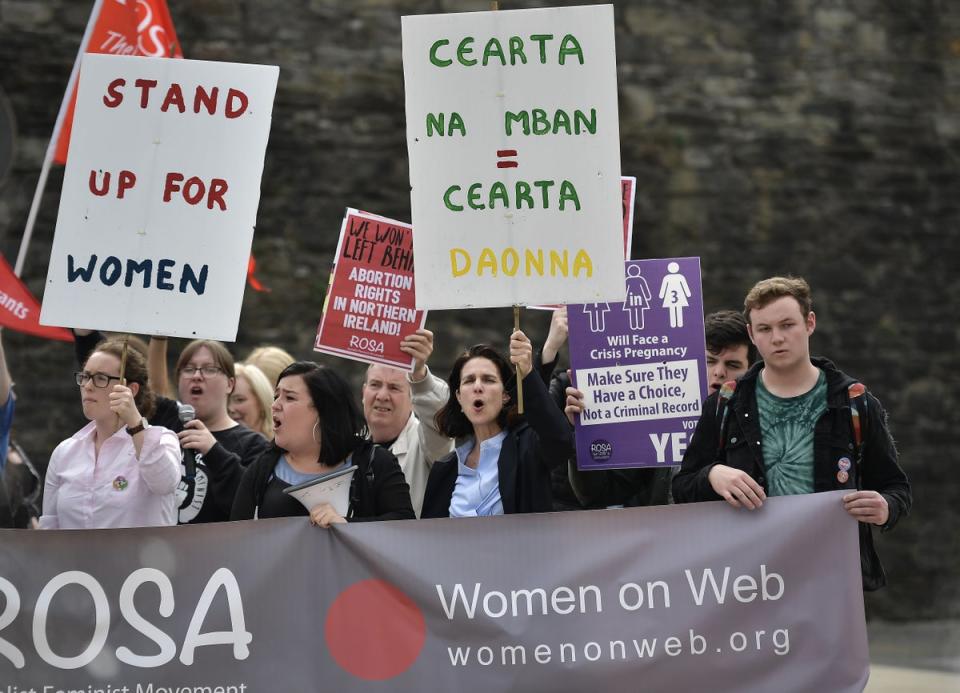 Rebecca Gomperts (2nd R) provided abortions for women in Ireland before law change in 2018 (Getty Images)