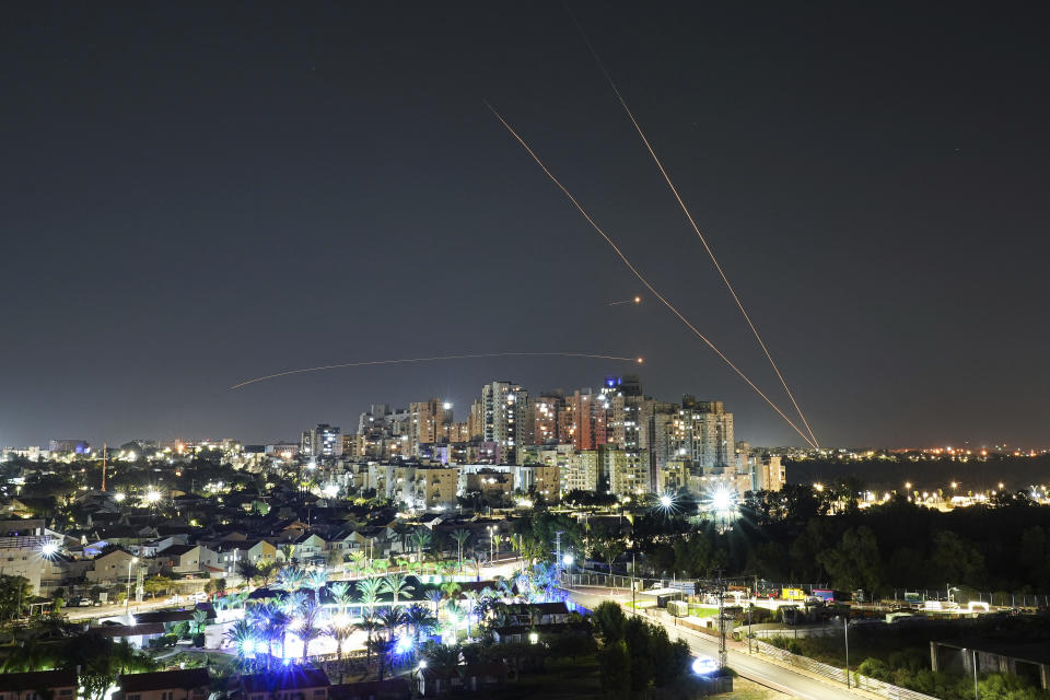 Israeli Iron Dome air defense system fires to intercept a rocket fired from the Gaza Strip, in Ashkelon, Israel, Friday, Dec. 1, 2023. (AP Photo/Tsafrir Abayov)