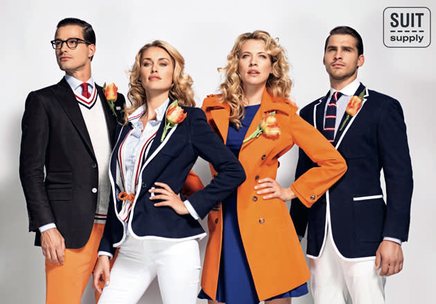 <b>Netherlands Olympic Uniform 2012 </b><p> We love the fashion-forward creations of Suitsupply, who designed the Olympic uniform for the Dutch teams. The orange and navy blend perfectly together and it looks almost high fashion. The models are pretty easy on the eye, too...</p><p> © Suit Supply</p>