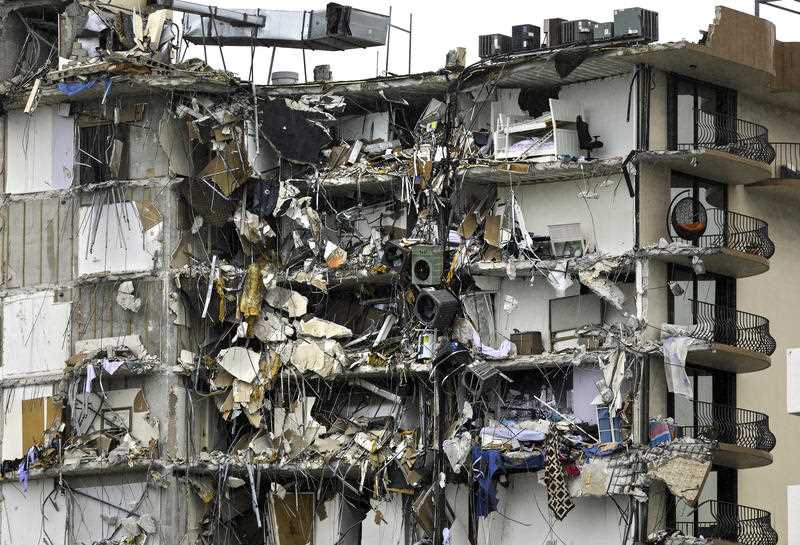 The partially collapsed Champlain Towers South condo in Surfside, Florida.