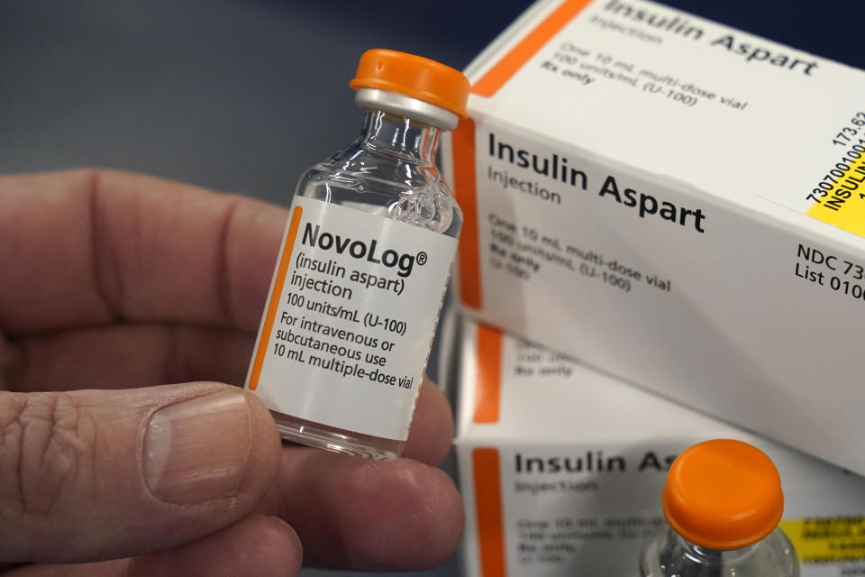 FILE - Insulin is displayed at Pucci's Pharmacy in Sacramento, Calif., July 8, 2022. Senate Majority Leader Chuck Schumer, D-N.Y. said this week that Democrats planned to add language to the economic package focused on climate and health care that will be aimed at reducing patients' costs of insulin, the diabetes drug that can cost hundreds of dollars monthly. (AP Photo/Rich Pedroncelli, File)