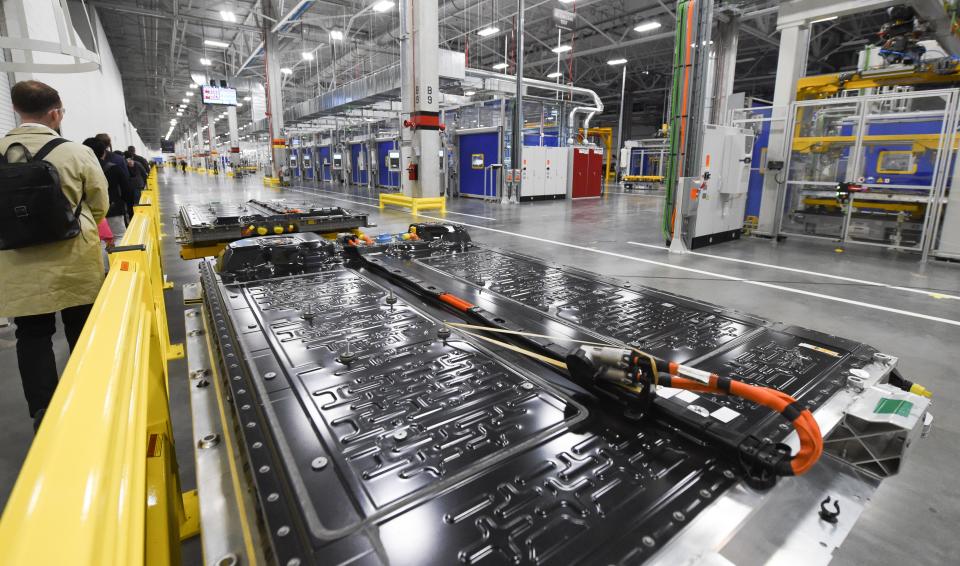 Mercedes-Benz U.S. International held the opening for the company’s new battery factory in Woodstock, Ala., located between Birmingham and Tuscaloosa Tuesday, March 15, 2022. A portion of the battery assembly is seen during a tour of the new production facility.