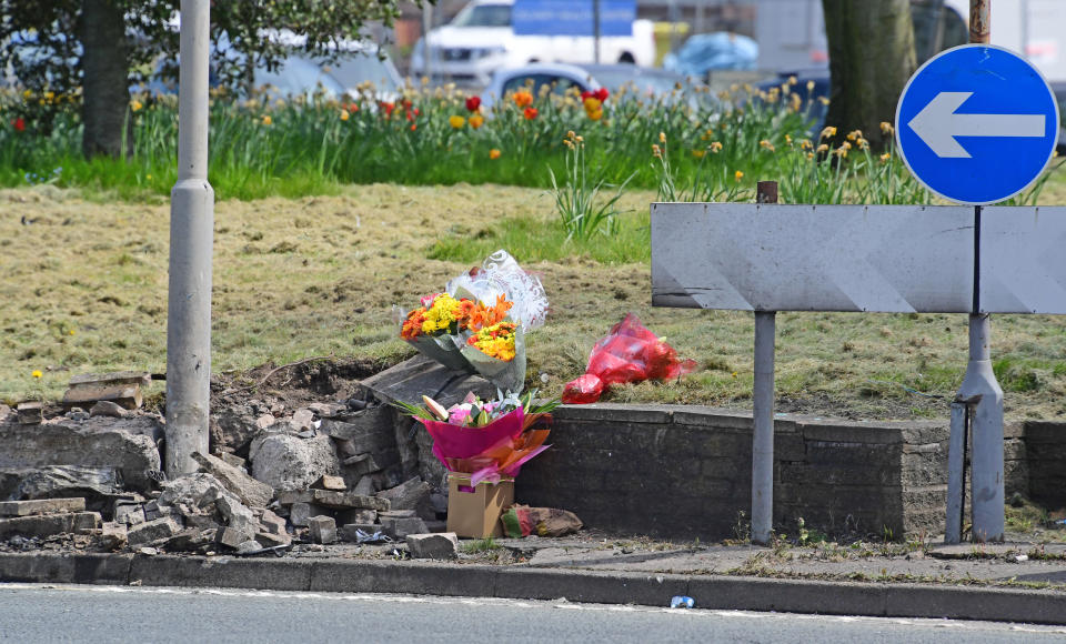 Floral tributes at the scene on East Prescot Road, Knotty Ash, Liverpool. (Liverpool Echo/Reach)