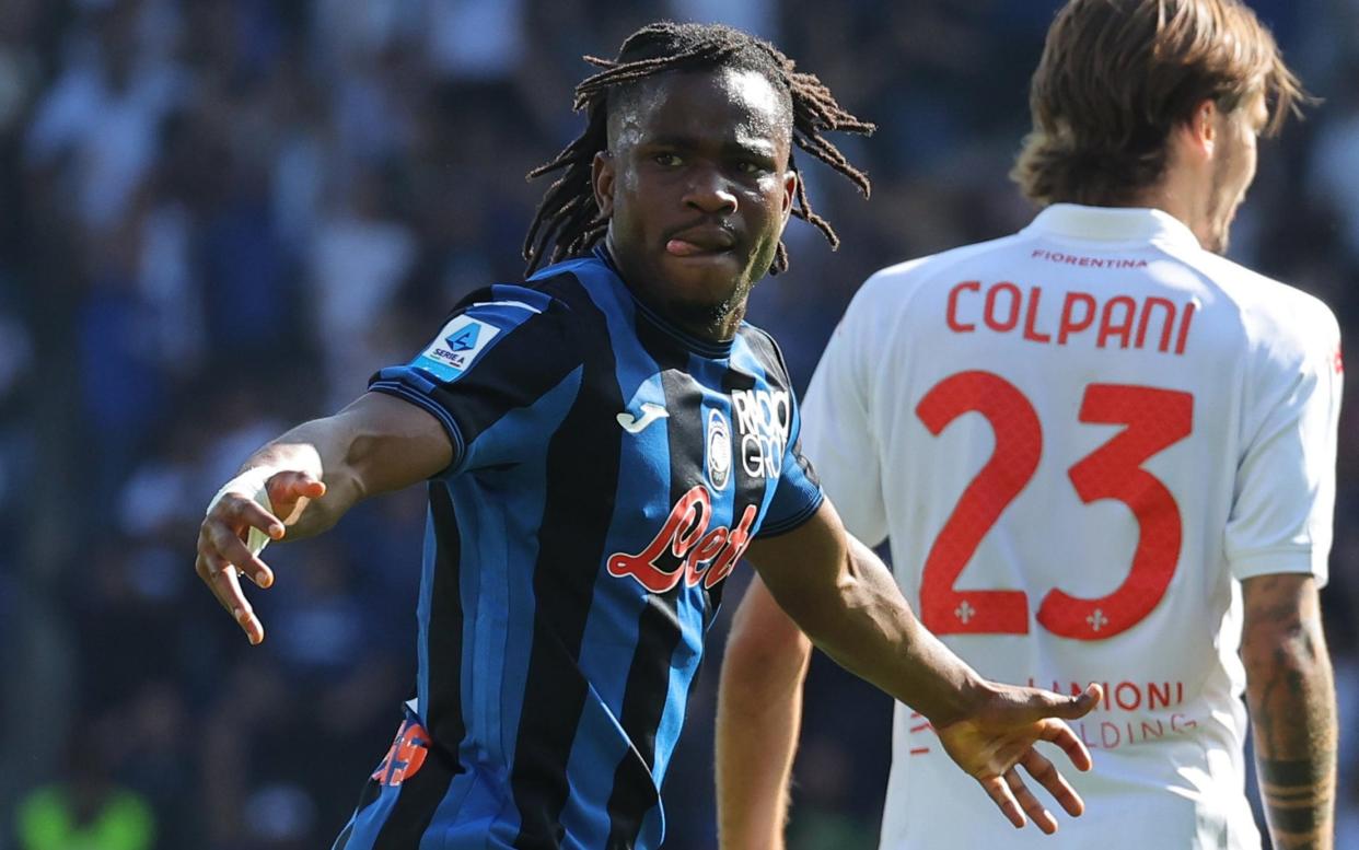 Atalanta's Ademola Lookman celebrates after scoring the 3-2 goal during the Italian Serie A soccer match between Atalanta BC and ACF Fiorentina, in Bergamo, Italy, 15 September 2024