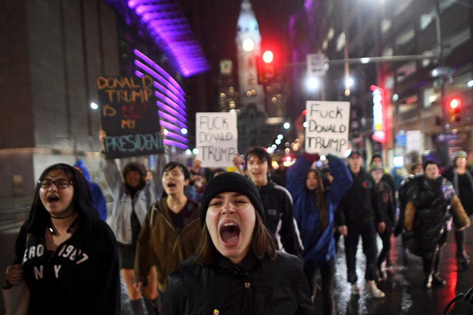 Samantha Conors, 24, marches with demonstrators to protest against Republican Donald Trump’s victory in Tuesday’s U.S. presidential election in Philadelphia