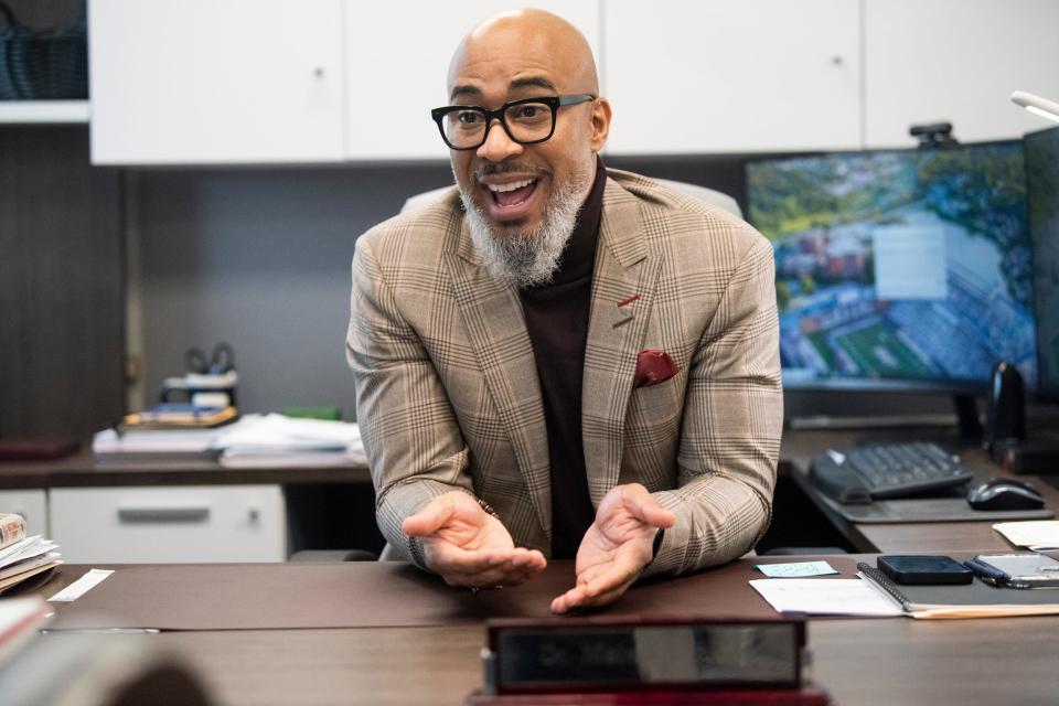 Montgomery Public Schools Superintendent Melvin Brown talks at MPS head office in Montgomery, Ala., on Wednesday, Feb. 21, 2024.