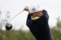 Apr 20, 2018; San Antonio, TX, USA; Zach Johnson watches his drive on the 10th hole during the second round of the Valero Texas Open golf tournament at TPC San Antonio - AT&T Oaks Course. Mandatory Credit: Soobum Im-USA TODAY Sports