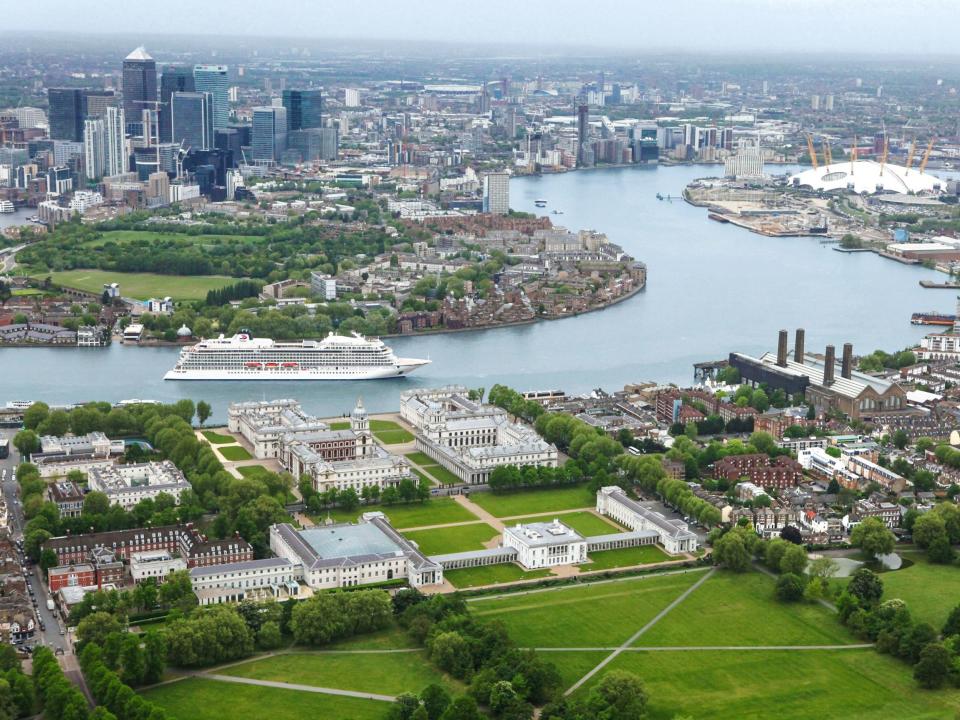 A Viking Ocean ship in London. The cruise line's ocean cruise ships are all identical.