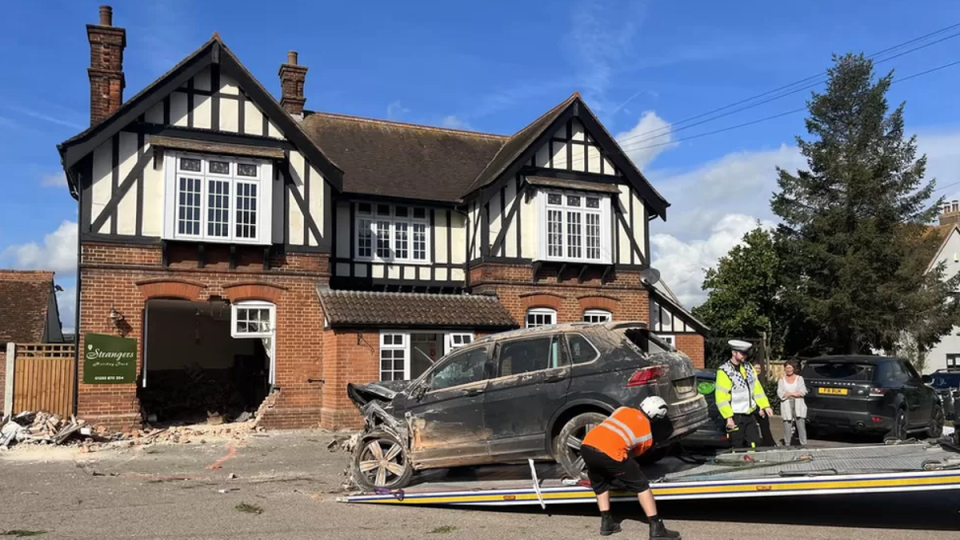 The car crashed into The Strangers pub in Bradfield, Essex on Thursday  (Charlie Jones/BBC)