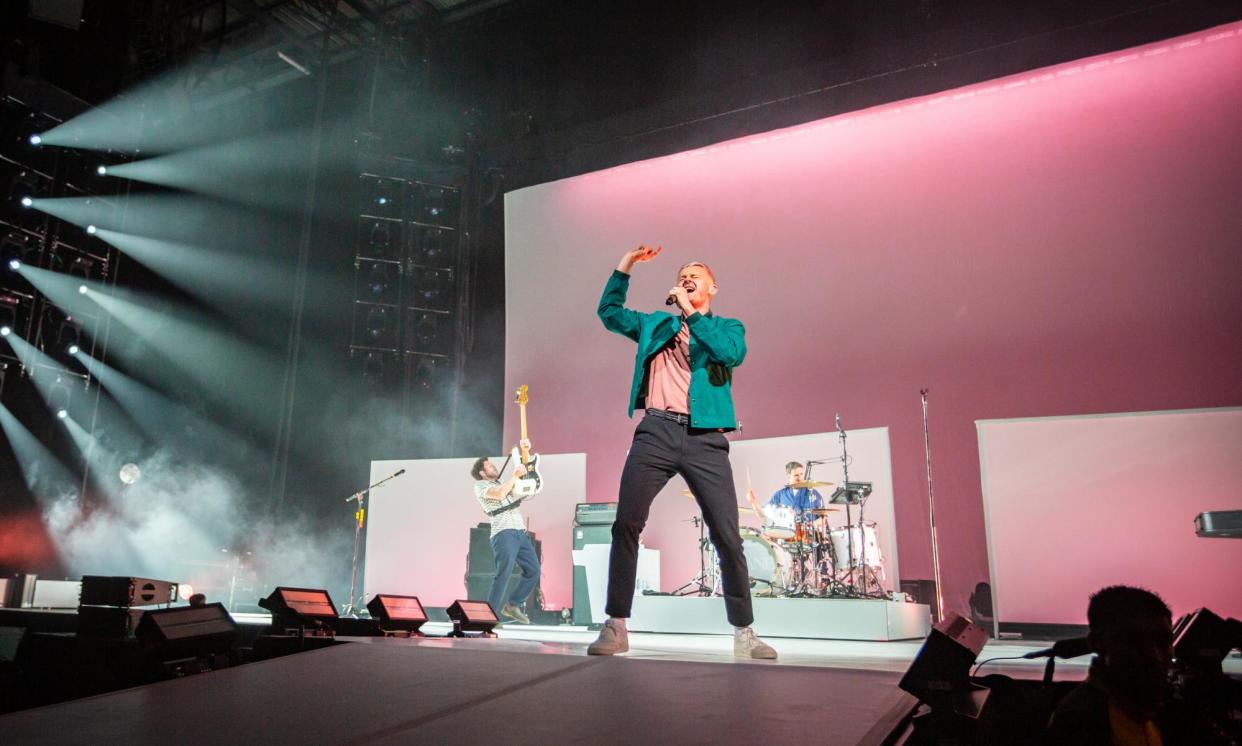 <span>Owning the stage … Tom Chaplin of Keane at the First Direct Arena.</span><span>Photograph: Andrew Benge/Redferns</span>